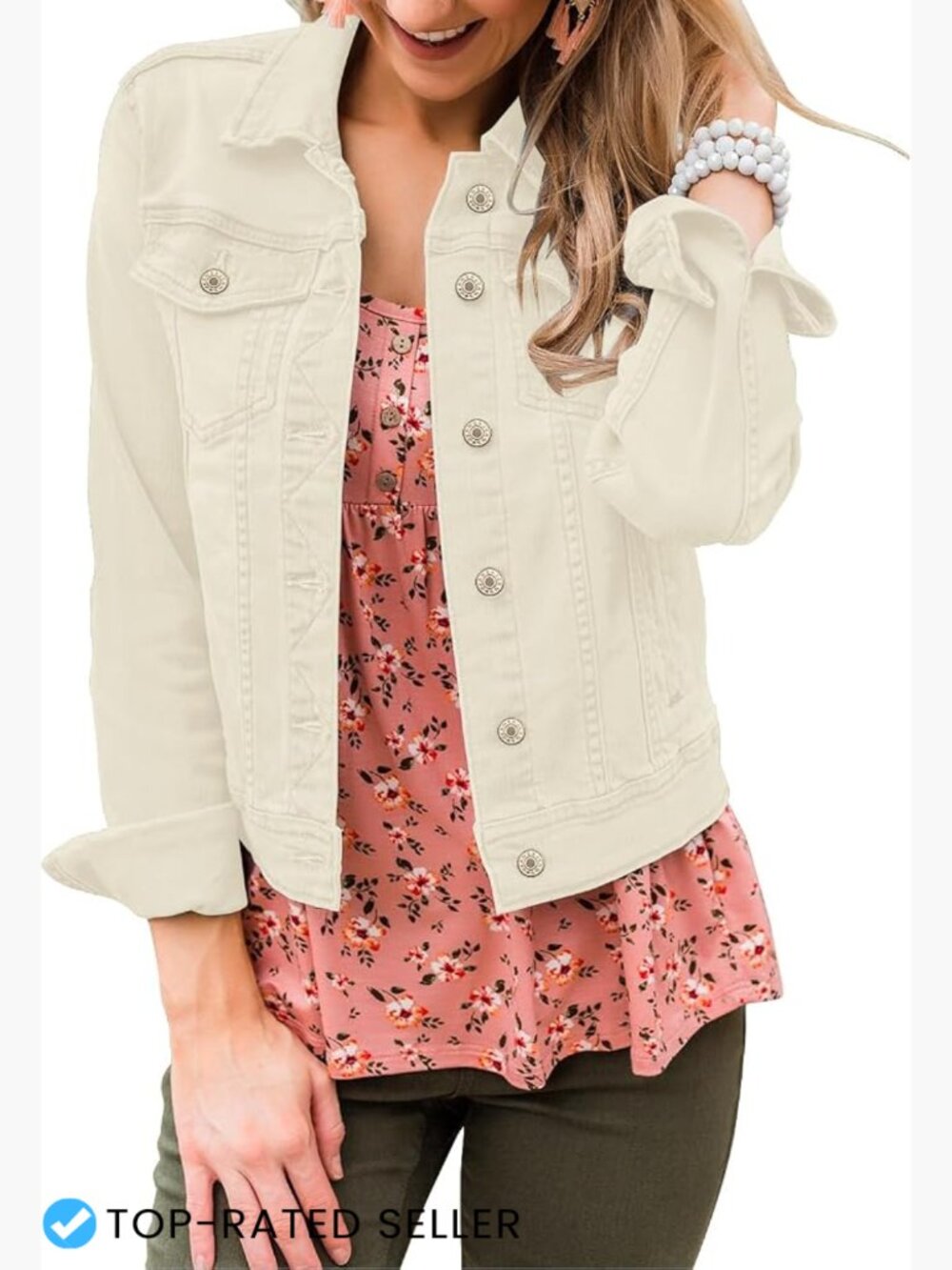 Women's Classic Denim Jacket Button Up Fitted Trucker Style Long Sleeve Casual